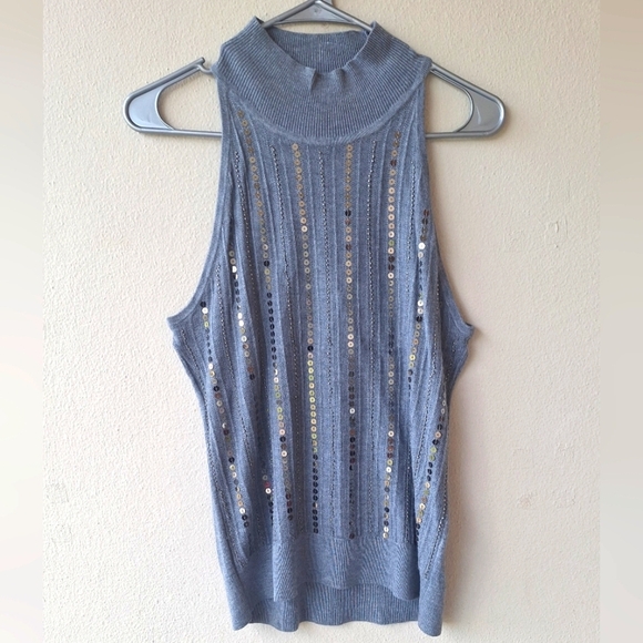 White House Black Market Gray Sequins Mockneck Women's Tank Top Size S - Picture 1 of 6